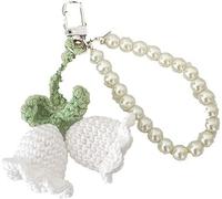 SquarezhenBo Porte-clés avec chaîne de perles blanches avec pendentif en forme de fleur tricotée en forme de cloche orchidée porte-clés breloque perle cordon porte-clés ornement porte-clés et
