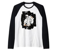 Squatting Gopnik Slav with Tracksuit in Space T-Shirt Manche Raglan