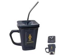 Squatting Toilet Shape Ceramic Mug,Funny Squat Toilet Mug,Unique Gag Gift Water Cup, with a Detachable Straw for Office, Coworkers, Home Desk (Gray)