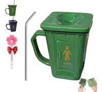Squatting Toilet Shape Ceramic Mug, Funny Squat Toilet Mug with Straw, Prank Squatting Toilets Shape Ceramic Mugs, Funny Office Desk Decor, for the Office, Home, Parties and Prank Lovers (Green)