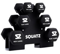 SQUATZ Haltères 14,5 kg avec Support en Néoprène Hexagonal - Antidérapant Musculation Fitness Maison Entraînement Noir