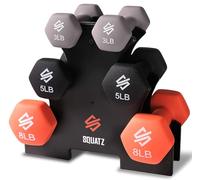 SQUATZ Haltères 14,5 kg avec Support en Néoprène Hexagonal - Antidérapant Musculation Fitness Maison Entraînement Complet Gris Noir Orange