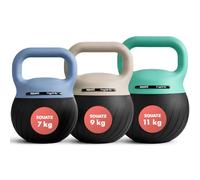 SQUATZ Lot 3 Kettlebells Souples Colorés 6,8-9-11,3 kg, Base Amortissante | Lot de 3 poids musculation avec rembourrage sable, haltère musculation, Fitness, home gym, Protection sol, Silencieux, Sport