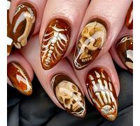 Squeleton Art Faux ongles Jour des morts Halloween à presser sur ABS Application rapide 24 pièces Crâne à pression sur les ongles