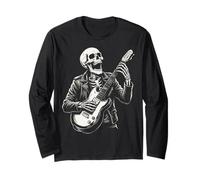 Squelette Amusant Jouant de la Guitare Heavy Metal Punk Music Rock Manche Longue