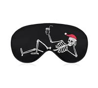 Squelette avec bonnet de Noel et masque de sommeil cocktail Tête de mort drôle avec les yeux bandés pour dormir Masque élastique occultant pour les yeux pour une nuit complète de voyage et de sieste