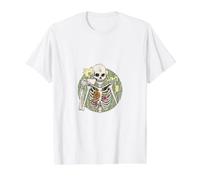 Squelette avec café Memento Mori T-Shirt Graphique avec Valeur, Homme, Blanc, M