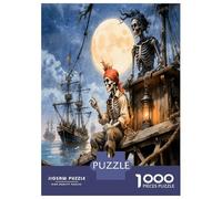 Squelette Bateau Lune 1000 Pièces Pack Puzzle Conte Nautique Macabre Puzzle Classique Carton Épais - Ados 12-18 Ans, Logique, pour Les Amateurs De Puzzles 38x26cm/1000pcs