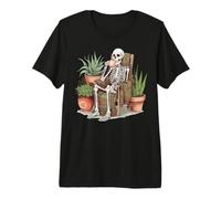 Squelette Boire Café Cactus Plantes T-Shirt Haut de Gamme