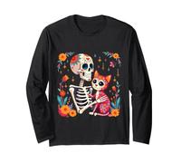 Squelette câlin Chat crâne en Sucre Día Los Muertos Amoureux des Chats Manche Longue