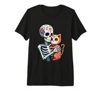 Squelette câlin Chat crâne en Sucre Día Los Muertos Amoureux des Chats T-Shirt Haut de Gamme