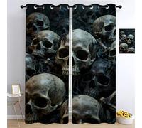 Squelette Chambre Rideau Occultant, Crâne Terrifiant Rideaux Oeillets, cimetière lugubre Salon Draperies, Thème de l'apocalypse Zombie Panneaux de Rideaux intérieurs L132 x H214cm 2 Panneaux
