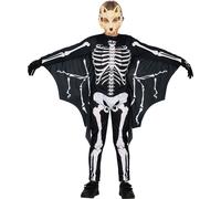 Squelette Chauve-souris Costume Ailes Halloween Enfants Mascarade Fête d'horreur Noir Blanc Look, Taille : 128/134 Couleur : Noir