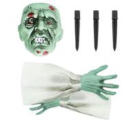 Squelette Coming Out - Halloween Skelêton - Ensemble de 3 pièces crâne et bras | Décoration de cimetière extérieure réaliste pour pelouse, clôture, porche et maison hantée