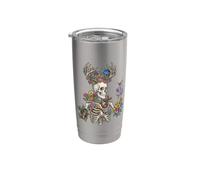 Squelette Crâne Fleur Bois Nature Graphique Gobelet isotherme en acier inoxydable double paroi