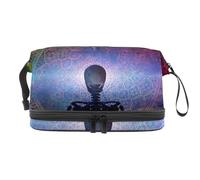 Squelette dans Lotus Before Mandala Space Trousse à cosmétiques double couche pour femmes et filles, trousse de toilette de voyage, trousse de maquillage, pochette de rangement pratique avec