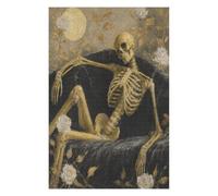 Squelette dans Un Cercueil Puzzle 1000 Pièces en Bois, Jeu de Logique | Roses au clair de lune, Gothique macabre, Illustration de fantaisie sombre, Fabrication en Bois, Casse-Tête, Jeu Familial