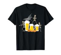 Squelette Danse avec tasses à bière Halloween Amusant Boire Adulte T-Shirt