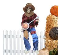 Squelette de décoration d'Halloween - 60 cm - Squelette de jeu de banjo animé - Articulée réglable - Décoration musicale effrayante pour l'intérieur et l'extérieur - Maison d'Halloween