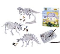 Simba 104342547 Dinosquelette à creuser, 3 compartiments assortis, livré en un seul article, T-Rex, tricératops, stégosaure, 3 fossiles, dinosaures ensemble, 23 cm, outil, à partir de 3 ans