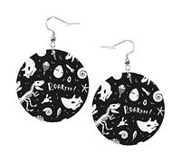 Squelette de dinosaure et fossiles2 boucles d'oreilles dessin animé squelette de dinosaure forme ronde boucle d'oreille en cuir léger pendant femmes filles bijoux parfaits pour un usage quotidien