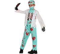 Squelette de médecin zombie costume d'Halloween sanglant chirurgien enfants fête d'horreur, taille : 128/134 couleur : bleu