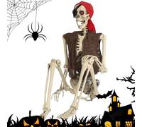 Squelette de pirate - os de pirate articulation mobile de 15,75 pouces pour décoration effrayante réaliste, accessoire d'Halloween compact avec des poses réglables, figure de structure pour jardin