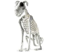 Squelette décoratif d'Halloween - Chien effrayant assis - Décoration réaliste de squelette pour chien d'Halloween - Figurine squelette effrayante avec dents tranchantes et tête de mort - Pour jardin