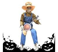 Squelette d'Halloween amusant et effrayant articulé réglable | 60 cm - Squelette de banjo animé - Décoration d'Halloween pour jardin, pelouse, intérieur - Maison effrayante - Présentoir de