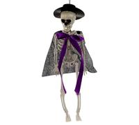 Squelette d'Halloween articulé de 40 cm, os mobiles en plastique avec chapeau haut-de-forme/cape ou effets vieillis pour bar (3 styles) (B, 40x15x5cm)