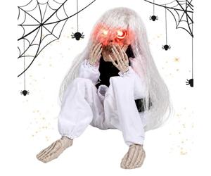 Squelette d'halloween Cri Activé par Le Son avec des Yeux Lumineux