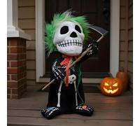 Squelette d'Halloween - Figurine articulée avec yeux lumineux | Squelette électrique avec effets sonores | Décoration de maison hantée pour affichage de bureau intérieur, activités de maison, fête