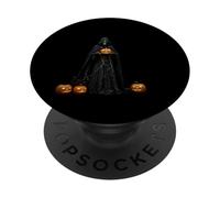 Squelette d'halloween Portant Une Cape à Capuche Noire découpée PopSockets PopGrip Adhésif