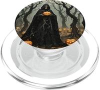 Squelette d'halloween Portant Une Cape Noire à Capuche avec Lanterne PopSockets PopGrip pour MagSafe