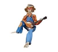 Squelette d'Halloween : squelette musical de 15,7 pouces pour maison hantée, statue articulée avec yeux éclairés, décoration de Noël pour l'intérieur et l'extérieur, idéale pour les chemins de jardin,