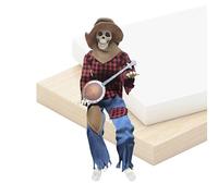 Squelette d'Halloween - Squelettes animés amusants dans un duel banjo - Figurine décorative avec articulations mobiles et yeux lumineux - Pour fond de photo de fête, jardin, fête, école, vacances