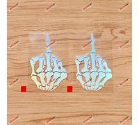 Squelette doigt d’honneur crâne autocollant vinyle - lot de 2 holographiques irisés multicolores, 10,2 cm - sans fond pour voiture bateau PC portable