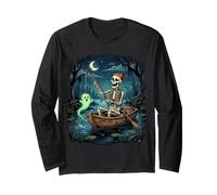 Squelette drôle de pêche fantôme Marais Bateau Halloween pêcheur Manche Longue