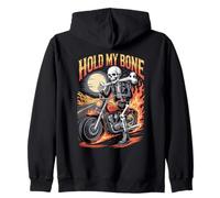 Squelette drôle motard motard motard cavalier tenant mon crâne os Sweat à Capuche