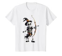 Squelette Effrayant jetant Une flèche Halloween tir à l'arc T-Shirt, Enfant, Blanc, 6 Ans