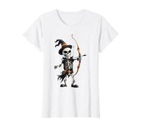 Squelette Effrayant jetant Une flèche Halloween tir à l'arc T-Shirt, Femme, Blanc, XS