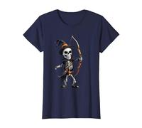 Squelette Effrayant jetant Une flèche Halloween tir à l'arc T-Shirt, Femme, Bleu Marine, XL