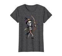 Squelette Effrayant jetant Une flèche Halloween tir à l'arc T-Shirt, Femme, Chiné Foncé, S