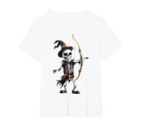 Squelette Effrayant jetant Une flèche Halloween tir à l'arc T-Shirt, Femme Grandes Tailles, Blanc, 5X