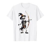 Squelette Effrayant jetant Une flèche Halloween tir à l'arc T-Shirt, Homme, Blanc, S