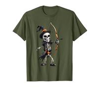 Squelette Effrayant jetant Une flèche Halloween tir à l'arc T-Shirt, Homme, Olive, S