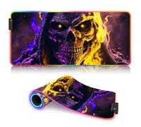 Squelette en Feu XXL RGB Tapis Souris Jeu LED Antidérapant - Base en Caoutchouc, Clavier Tapis, Cadeaux - 15,7 x 35,4 Pouces