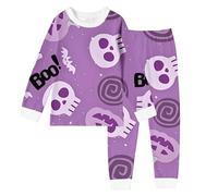 Squelette Ensembles de Pyjama Enfant Fille Halloween avec et col Rond Chic, Pajamas Set Manches Longues et Pantalon Long Imprimé, vêtements de Nuit pour Enfants Doux, 2-10 (Light Purple, 2-3 Years)