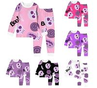 Squelette Ensembles de Pyjama Enfant Fille Halloween avec et col Rond Confortable, Pajamas Set Manches Longues et Pantalon Long Imprimé, vêtements de Nuit pour Enfants Doux, 2-10 Ans (9-10 Years)