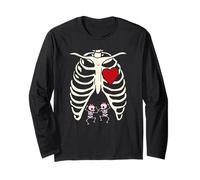 Squelette Grossesse Fille Jumeaux X-Ray Enceinte Halloween Manche Longue